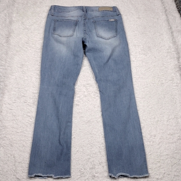 Seven7 Slim Straight Blue Light Wash Five Pocket Distressed Raw Hem Skinny Jean - Picture 12 of 16